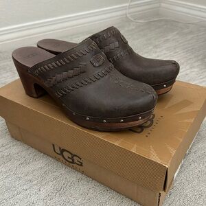 UGG leather wood heel clog